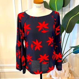 Navy and Red Bell-Sleeve Blouse